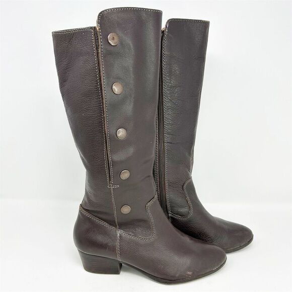 Sofft Women's Brown Leather Riding Boots Knee High Button Snap Detail Size 7.5 - Picture 1 of 16